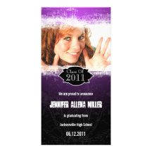 Grunge Purple Black Graduation Photo Card