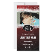 Grunge Red Black Graduation Photo Card
