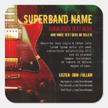 Grunge Red Guitar Super Band Square Promo Sticker