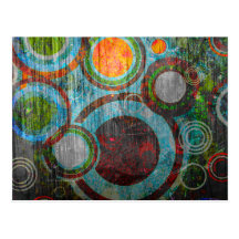 Grunge Retro Circles Postcard