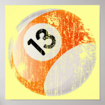 Grunge Style Number 13 Billiards Ball Poster