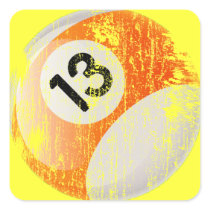 Grunge Style Number 13 Billiards Ball Square Stickers