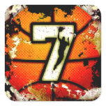Grunge Style Number 7 Basketball and Player Square Stickers