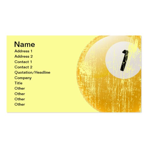 Grunge Style Number One Billiards Ball Business Card