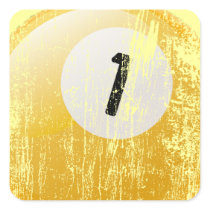 Grunge Style Number One Billiards Ball Square Stickers