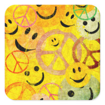 Grunge Style Peace Signs and Smiley Faces Stickers