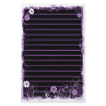 Grunge Swirl Flowers Lined Stationery Black Purple