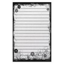 Grunge Swirl Flowers Lined Stationery White Grey