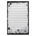 Grunge Swirl Flowers Lined Stationery White Grey