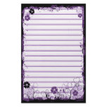 Grunge Swirl Flowers Lined Stationery White Purple