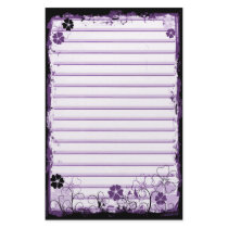 Grunge Swirl Flowers Lined Stationery White Purple