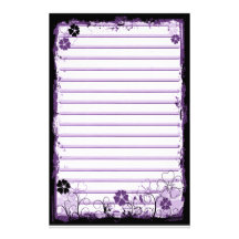 Grunge Swirl Flowers Lined Stationery White Purple