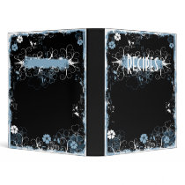Grunge Swirl Flowers Recipes Binder Black Blue