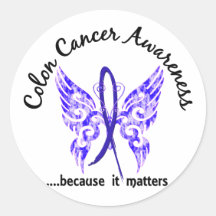Grunge Tattoo Butterfly 6.1 Colon Cancer Round Sticker