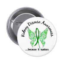 Grunge Tattoo Butterfly 6.1 Kidney Disease Pinback Button