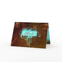 Grunge Thank You Card Flower blue Brown