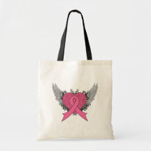 Grunge Winged Heart - Breast Cancer Bags