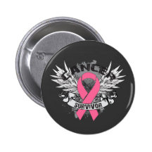 Grunge Winged Ribbon Breast Cancer Survivor Pinback Button