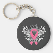 Grunge Winged Ribbon Breast Cancer Survivor Key Chain
