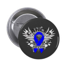 Grunge Winged Ribbon Colon Cancer Survivor Pinback Button