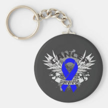 Grunge Winged Ribbon Colon Cancer Survivor Keychain