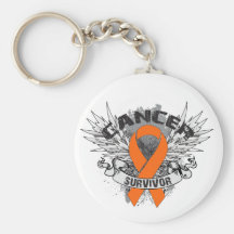 Grunge Winged Ribbon Leukaemia Survivor Keychain