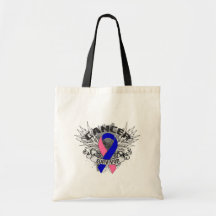 Grunge Winged Ribbon Male Breast Cancer Survivor Bag