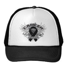 Grunge Winged Ribbon Melanoma Survivor Hats
