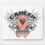 Grunge Winged Ribbon Uterine Cancer Survivor mousepads