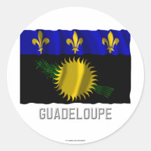 Guadeloupe waving flag with name round sticker
