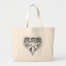 Guardian Angel Heart Wing Design Tote Bags