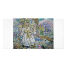 Guardian angel, Merry Christmas. Photo Greeting Card