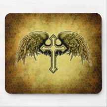 Guardian Angel Winged Cross Design Mouse Pad