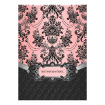Guava Rose Pink & Black Damask Wedding Invitations