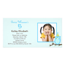 Guess Whooo? Photo Birthday Party Invitation -Blue Custom Photo Card