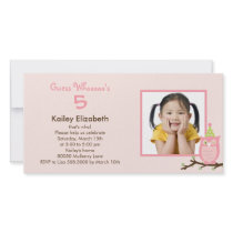 Guess Whooo? Photo Birthday Party Invitation -Pink Picture Card