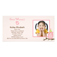 Guess Whooo? Photo Birthday Party Invitation -Pink Picture Card