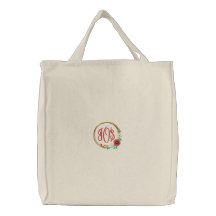 Guirlande avec les fleurs, l'oiseau et le monogram sac en toile