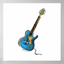 Guitar blue yellow shaded graphic poster