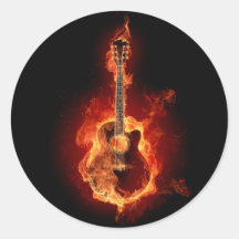 Guitar Flames Round Sticker