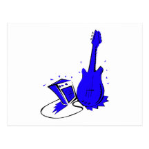 Guitar n amp stylized blue flat graphic postcard