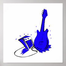 Guitar n amp stylized blue flat graphic posters