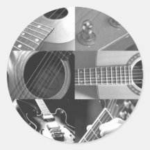 Guitar Photography Collage - black and white Round Sticker