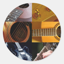 Guitar Photos Collage Round Stickers