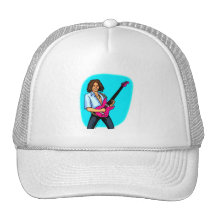 Guitar player, dark skinned, playing electric mesh hats