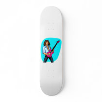 Guitar player, dark skinned, playing electric skateboards