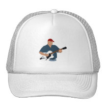 Guitar Player Painting Semi Hollow Red Hat Blue Sh