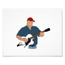Guitar Player Painting Semi Hollow Red Hat Blue Sh Photo Print