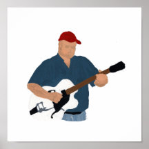 Guitar Player Painting Semi Hollow Red Hat Blue Sh Print