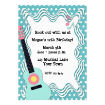 Guitar, Polka Dots, Birthday Invitation
